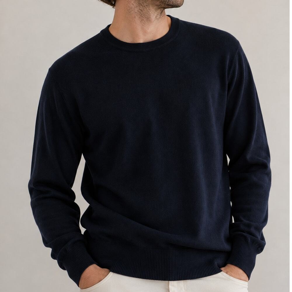 Octobre Éditions Men's Navy Merino Wool Crewneck Sweater XXL Made in Italy